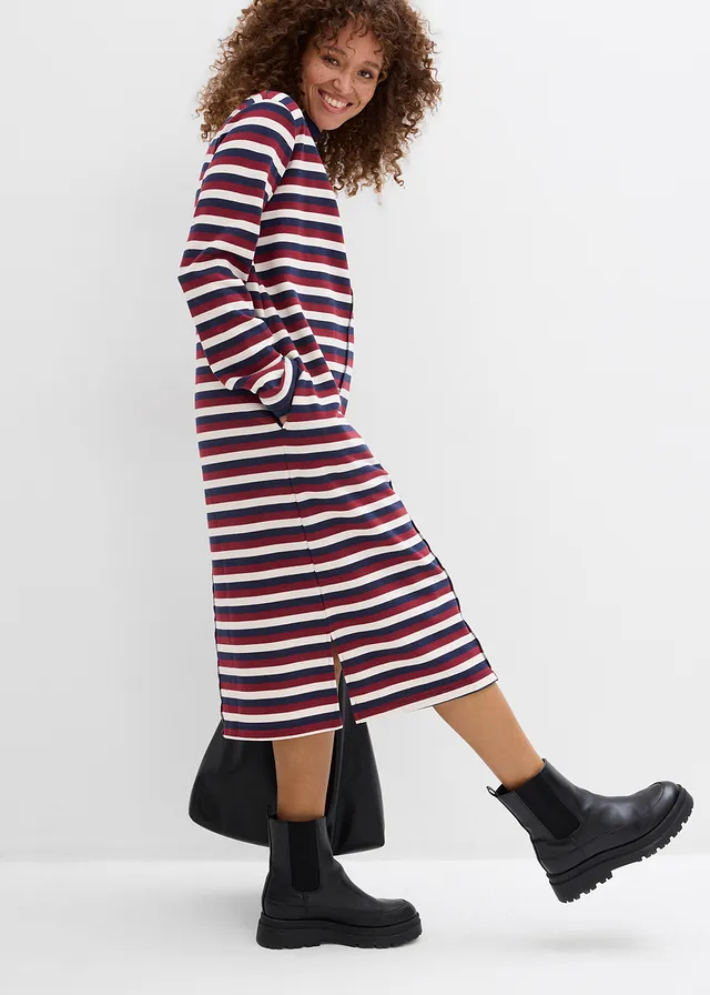 Rochie casual • roșu rubiniu/alb perlat/ bleumarin dungat • magazin bonprix