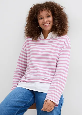 2 in 1 sweater • mauve-wit gestreept • bonprix online shop