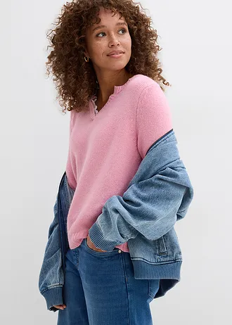 Pulover cu inserție de dantelă • violet-orhidee fumuriu • magazin bonprix