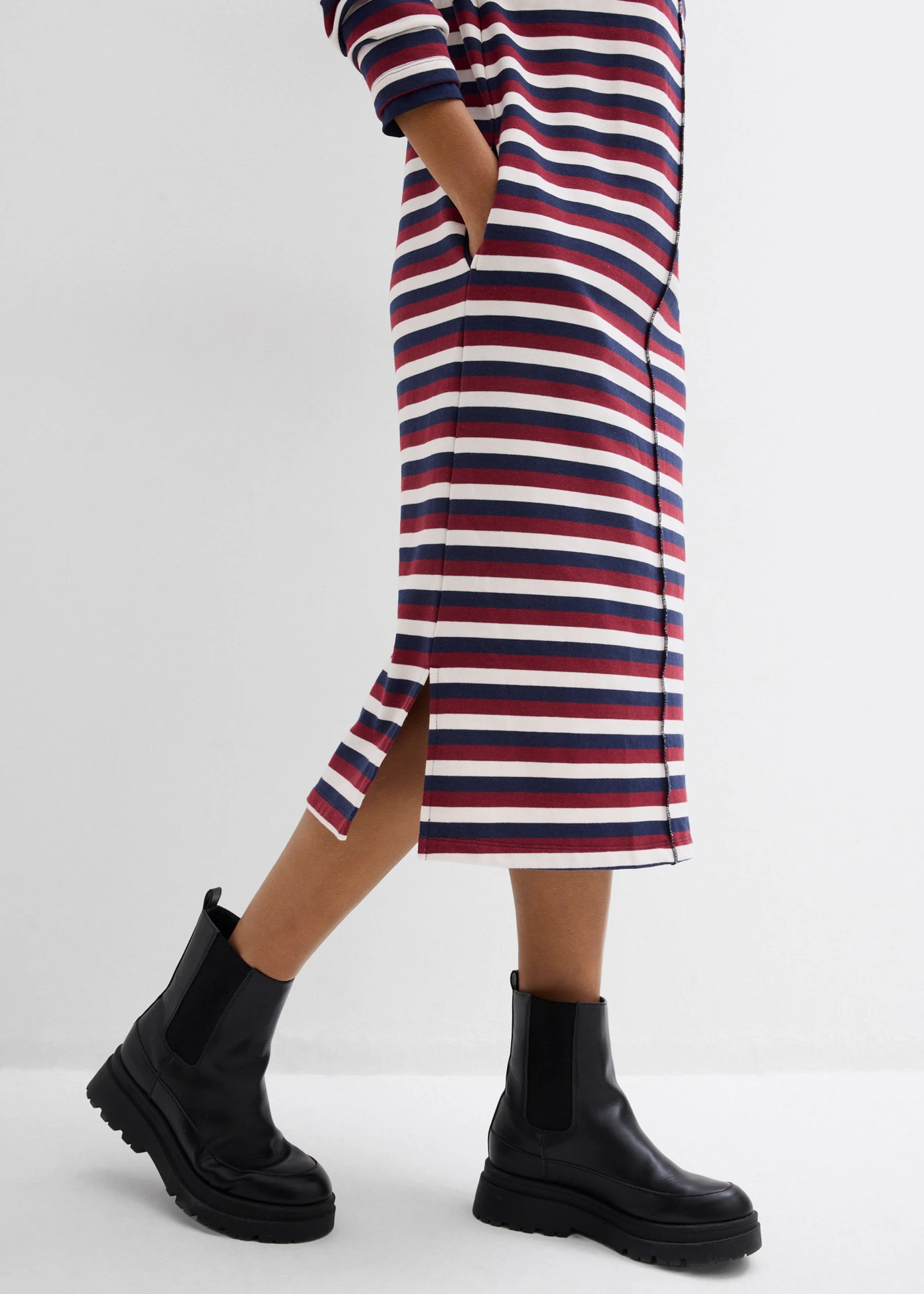 Rochie casual • roşu rubiniu/alb perlat/bleumarin dungat • magazin bonprix