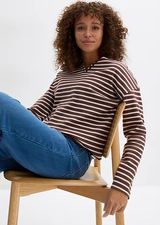 Bluză casual • alb perlat/maro dungat • magazin bonprix