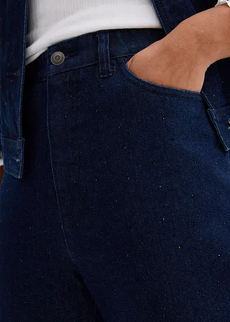 Volné džíny Straight, High Waist, pohodlný pas, se štrasem • sytě modrý denim unwashed • bonprix obchod