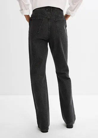 Loose straight jeans comfortabele tailleband met strass, Kleur: donkergrijs denim