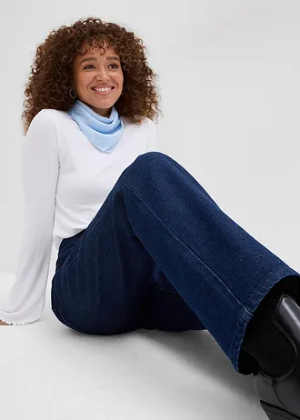 Volné džíny Straight, High Waist, pohodlný pas, se štrasem • sytě modrý denim unwashed • bonprix obchod