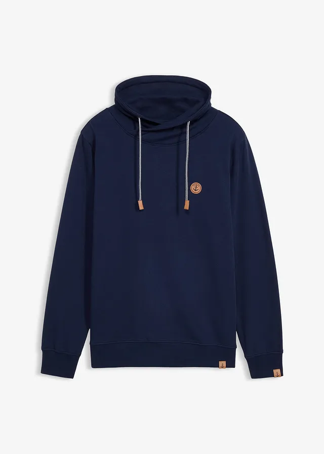 Sweater met sjaalkraag van puur biologisch katoen • donkerblauw • bonprix online shop