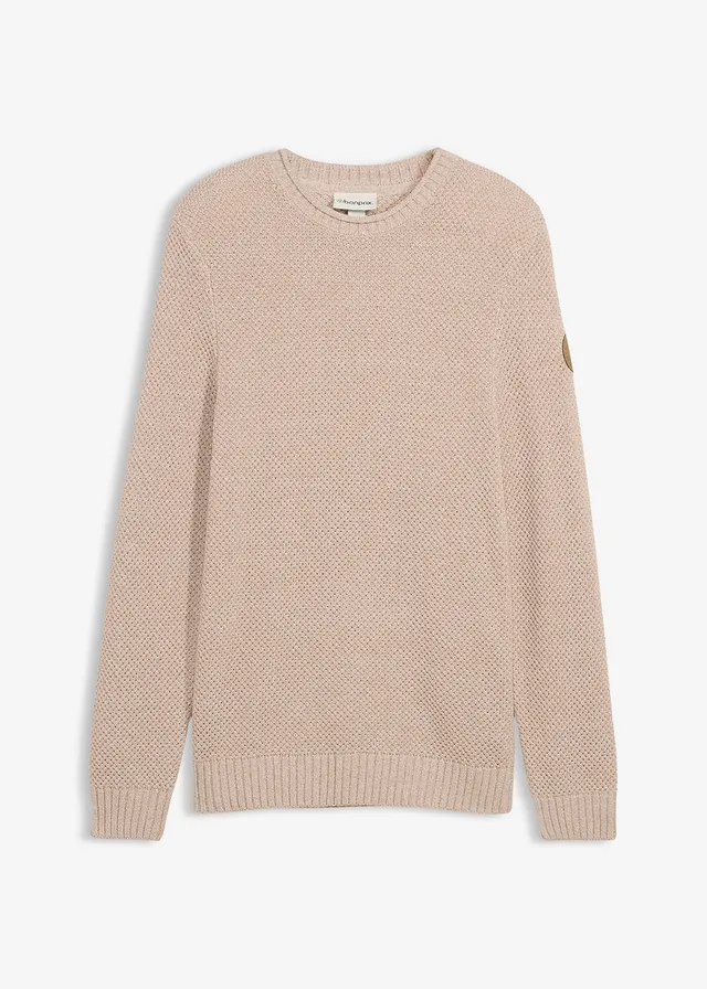 Pulóver újrahasznosított pamuttal • bézs melírozott • bonprix áruház
