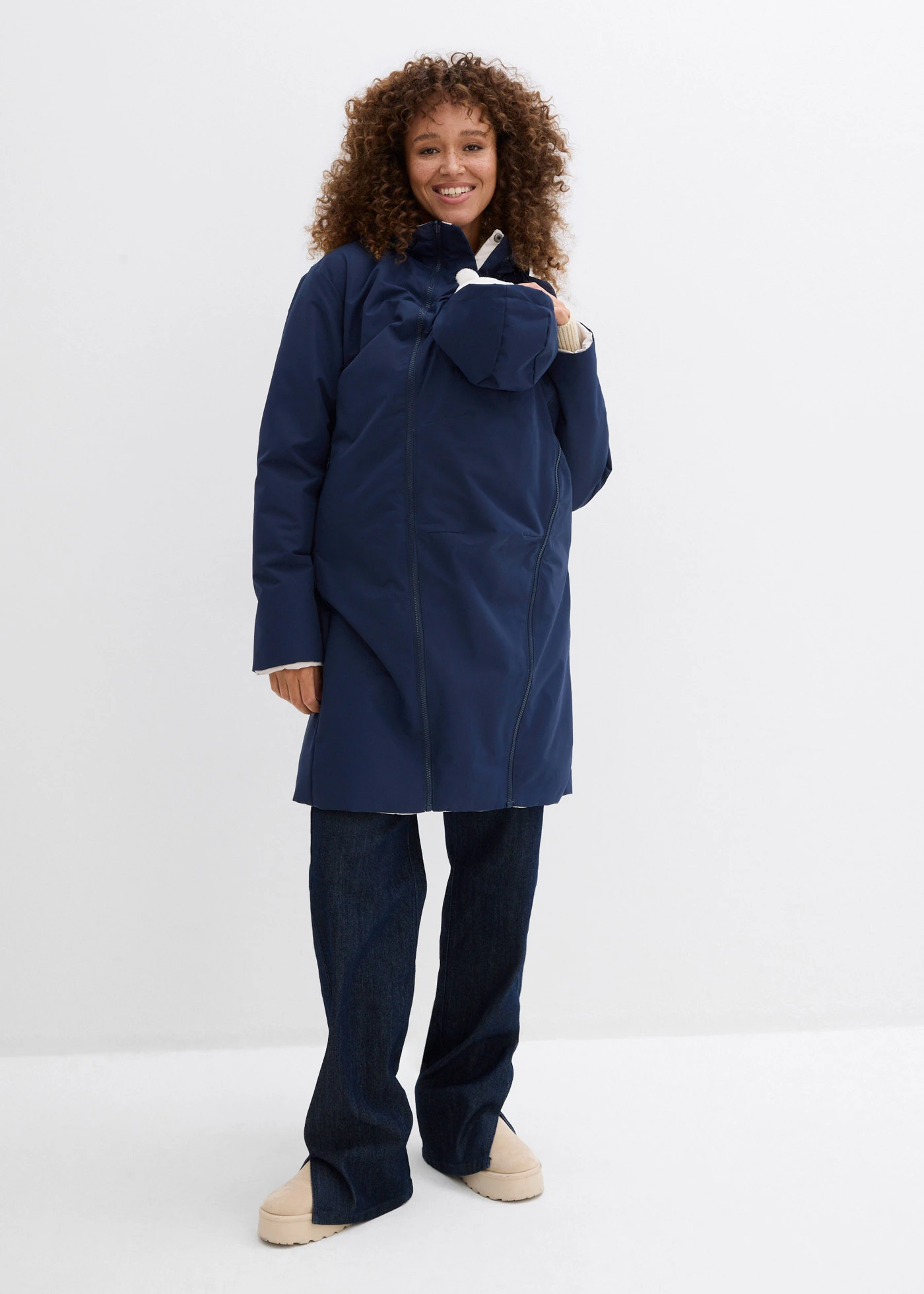 Manteau de grossesse 6-en-1 réversible et déperlant avec fonction portage • bleu foncé-gris-blanc • Boutique bonprix