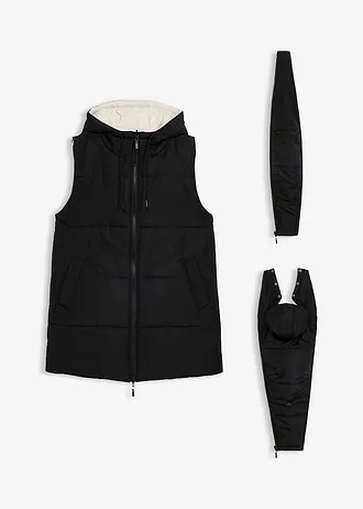 Gilet sans manches 4en1 doublé pour la grossesse, réversible, avec empiècement de portage • beige/noir • Boutique bonprix