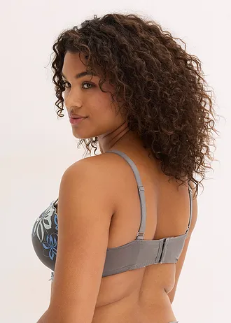 Balconette melltartó finom hímzéssel, szín: gránitszürke-középkék virágmintás