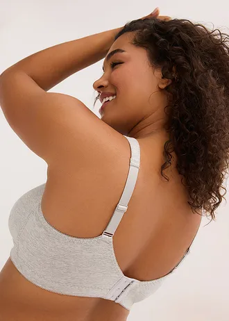 Lot de 2 soutiens-gorge d’allaitement sans armatures avec coton et dentelle • gris clair chiné-blanc + noir • Boutique bonprix