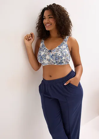 Bh zonder beugel met biologisch katoen (set van 3), Kleur: ecru gemêleerd met print + jeansblauw + ecru