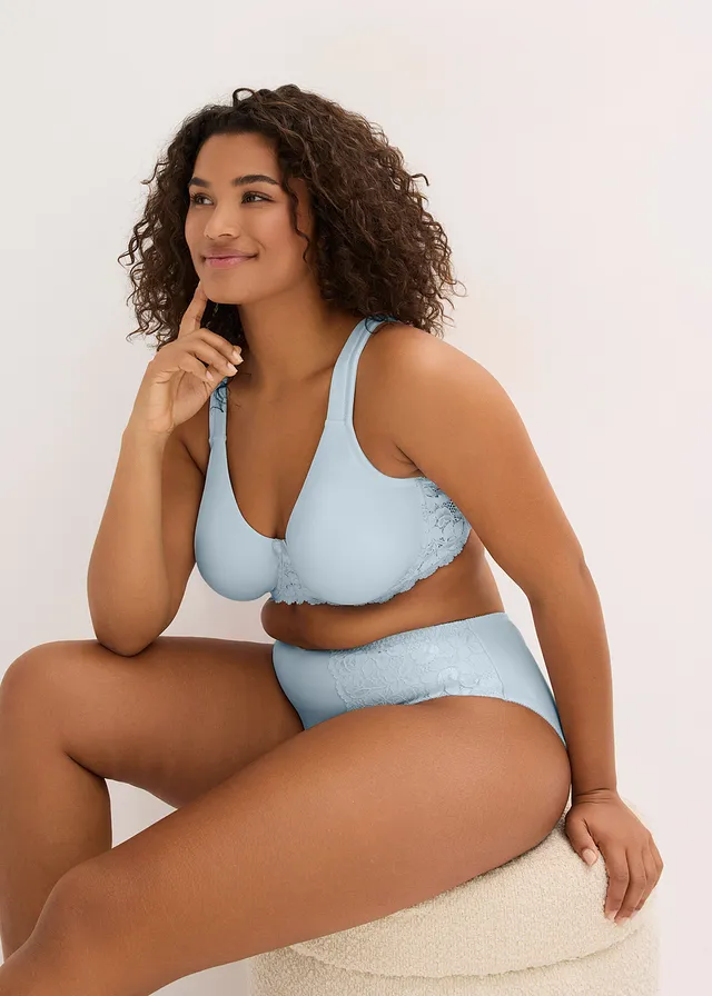 Lot de 2 slips maxi avec dentelle, Couleur: bleu/crème