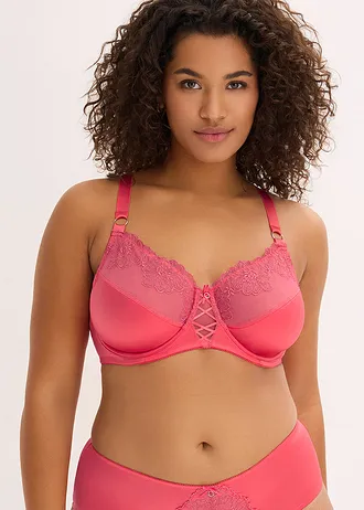 Kicsinyítő melltartó virágmintás, csillogó hímzéssel, szín: korallpink