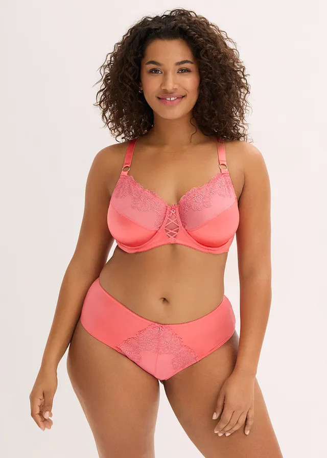 Soutien-gorge minimiseur à armatures avec broderies florales et brillantes, Couleur: rose corail