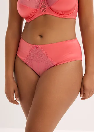 Maxislip met gebloemd glitterborduursel, Kleur: koraalpink