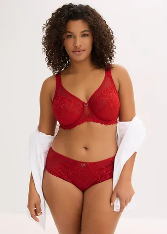 Maxikalhotky s jemnou krajkou, barva: červená salsa