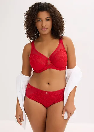 Maxislip met mooi kant, Kleur: salsarood