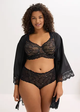 Bokové maxikalhotky z jemné krajky, barva: černo-světle hnědá