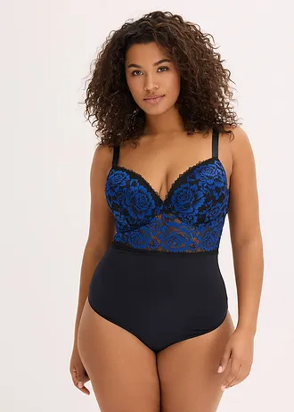 Stringbody van kant, Kleur: zwart-nachtblauw