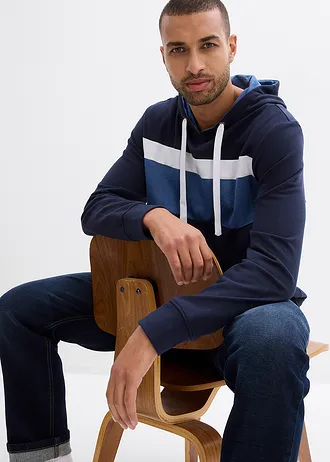 Bluza z kapturem • ciemnoniebieski w paski • sklep bonprix