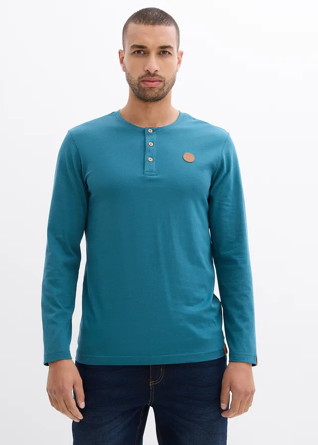 Lot de 2 T-shirts manches longues col tunisien 100% coton • vert poivre + bleu foncé • product-page.page-title-suffix