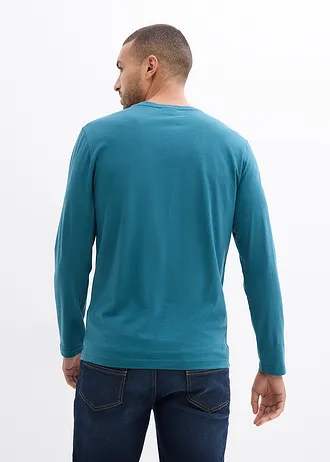 Henley shirt van biologisch katoen (set van 2), lange mouw, Kleur: pepergroen+donkerblauw