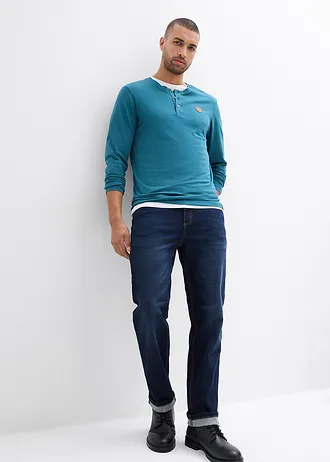 Henley shirt van biologisch katoen (set van 2), lange mouw, Kleur: pepergroen+donkerblauw