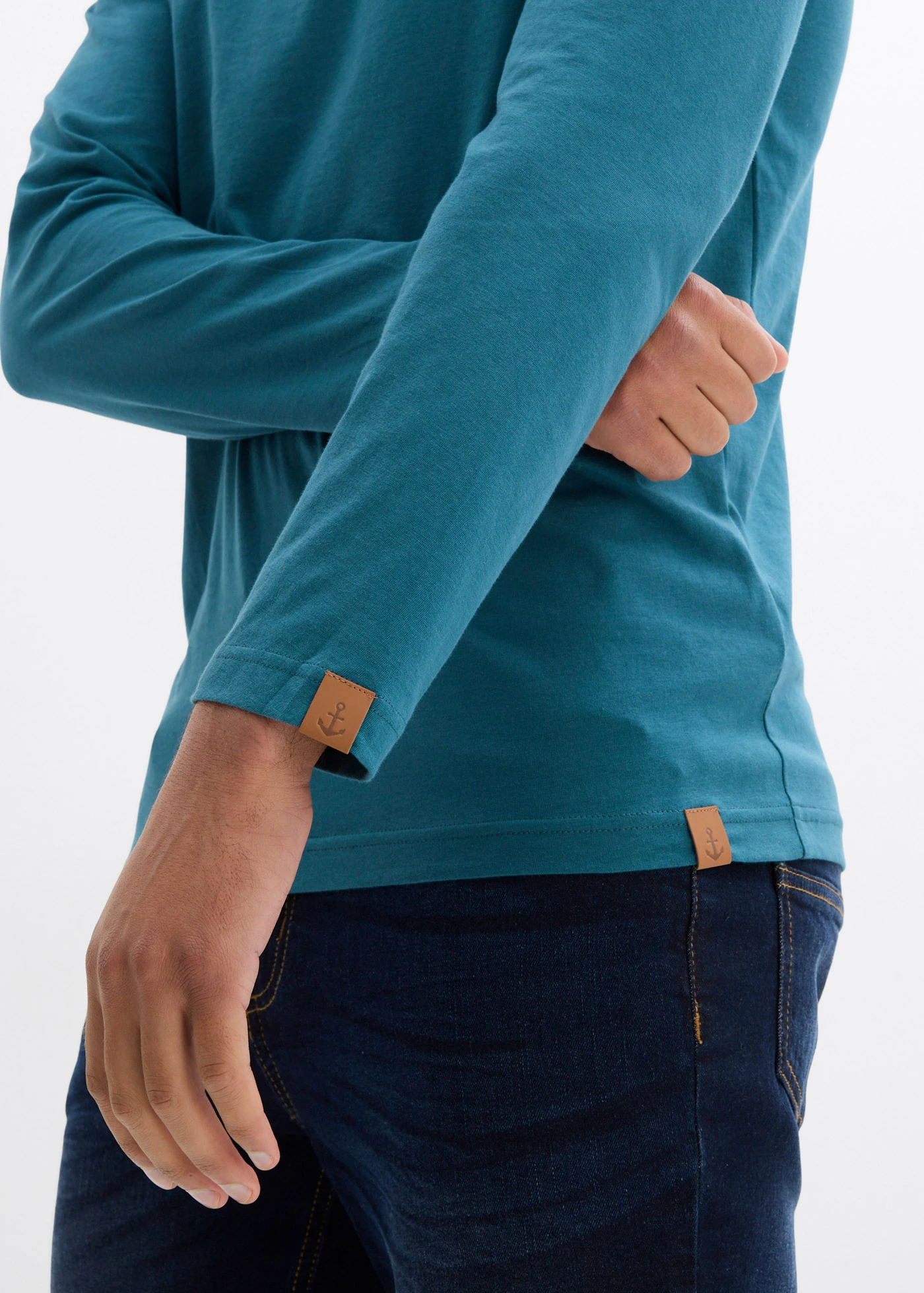 Henley shirt van biologisch katoen (set van 2), lange mouw • pepergroen+donkerblauw • bonprix online shop