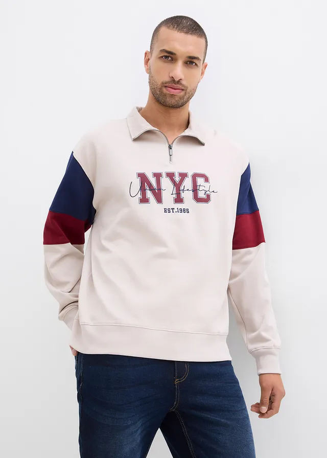 Sweater van biologisch katoen, loose fit, Kleur: steengrijs met print