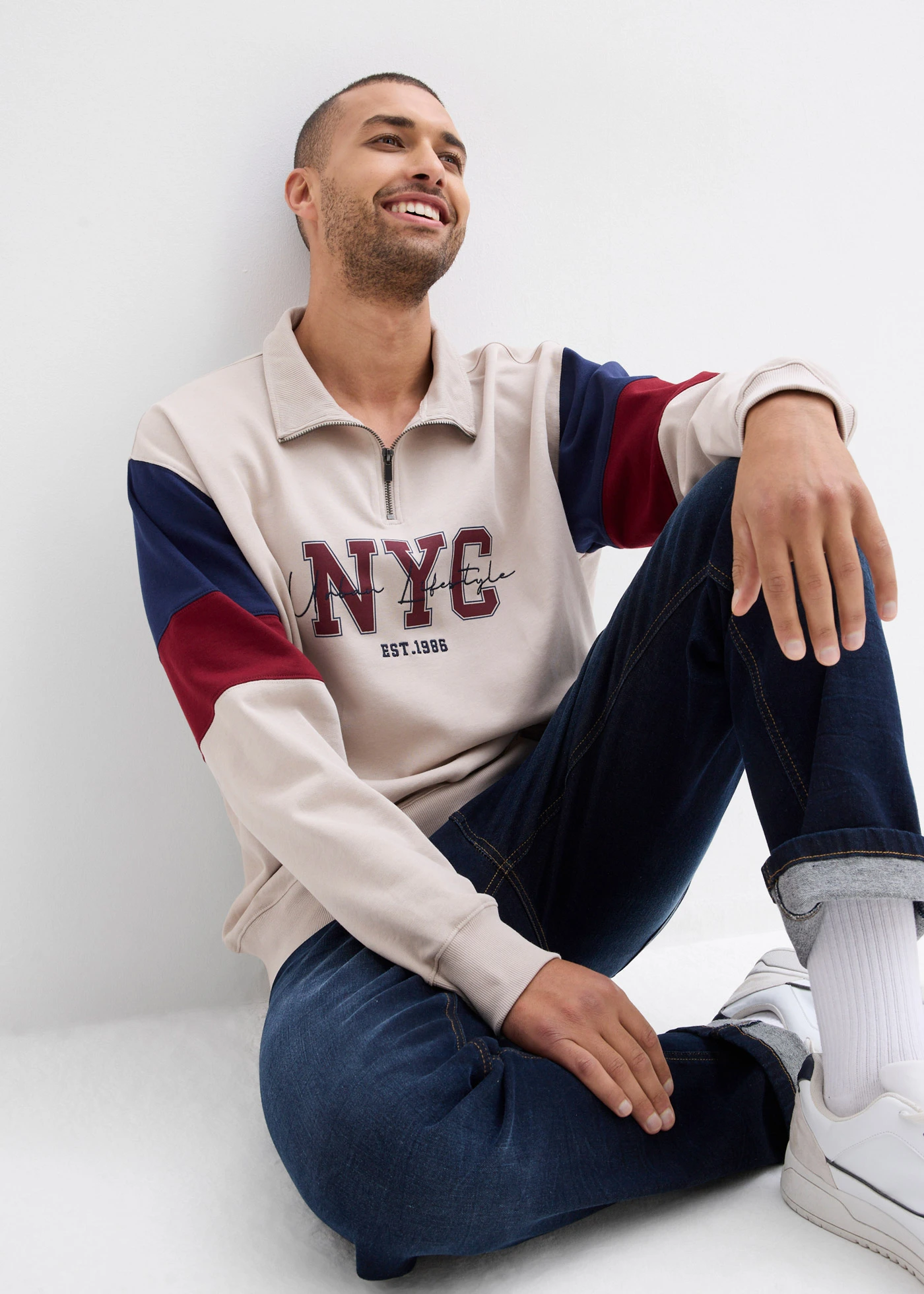 Bluză casual din bumbac organic 100%, Loose Fit • gri-piatră cu imprimeu • magazin bonprix