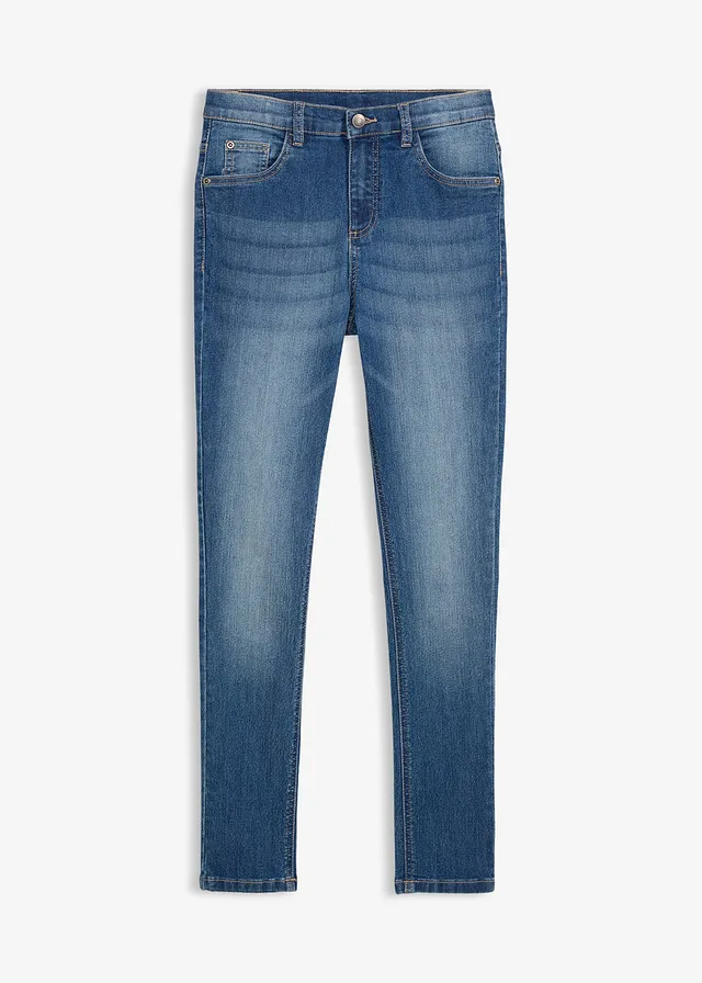Skinny fit stretch jeans met verstelbare band, straight, Kleur: blauw denim