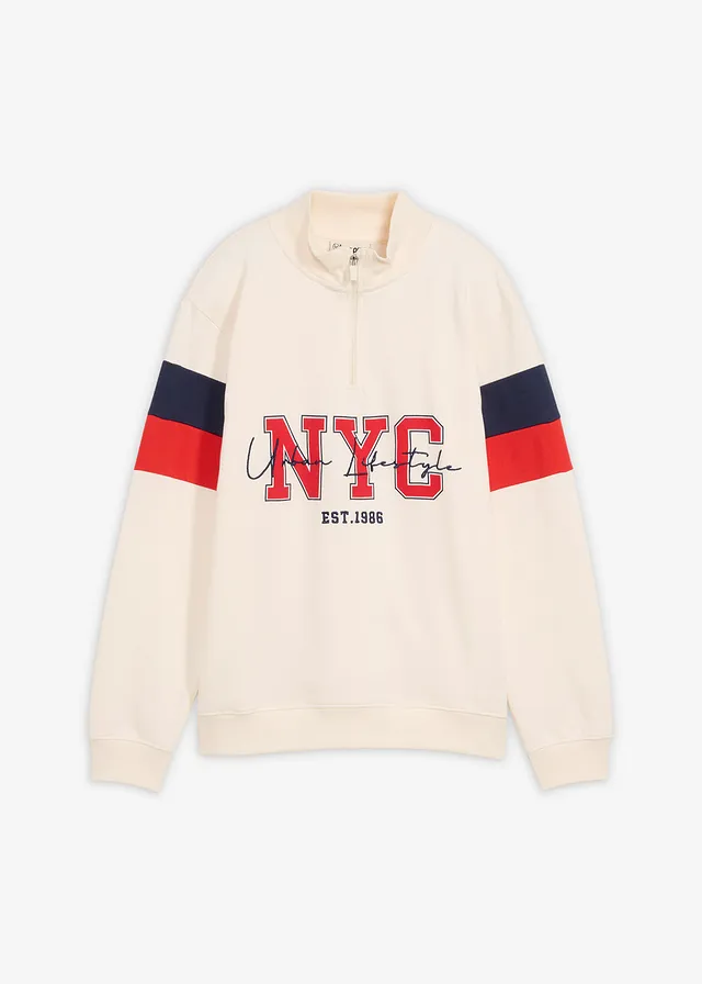 Sweat-shirt 100% coton • blanc nacré-rouge-bleu foncé imprimé • Boutique bonprix