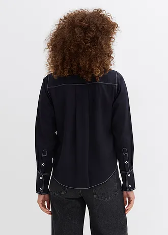 Blouse van viscose, Kleur: zwart/wolwit