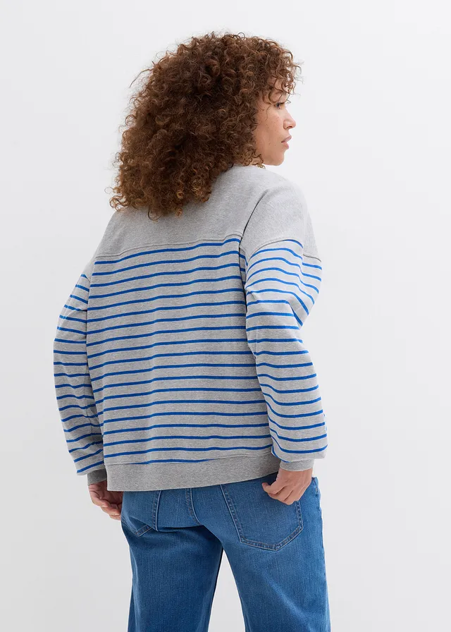 Sweat oversize en coton mélangé, Couleur: gris clair chiné-bleu arctique rayé