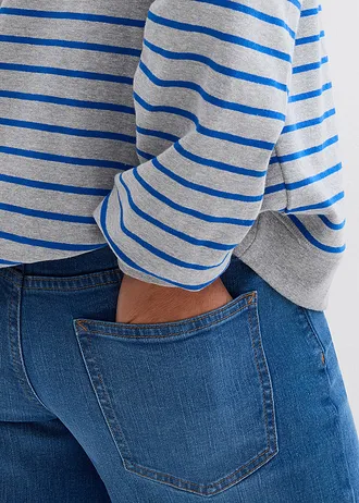 Bluză casual oversize din mix de bumbac • gri deschis melanj/albastru arctic dungat • magazin bonprix