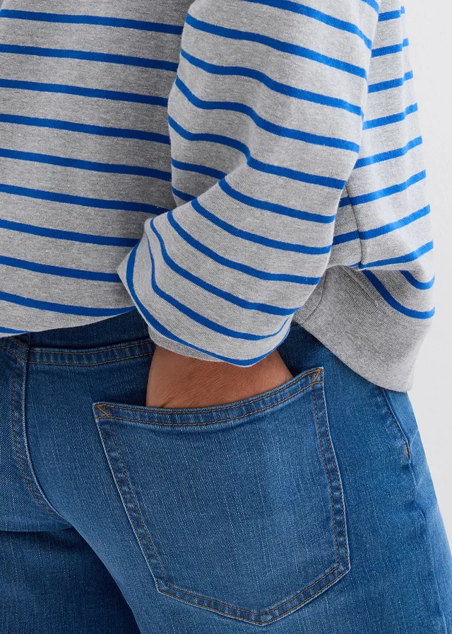 Bluza oversize z mieszanki bawełny • jasnoszary melanż/niebieski arktyczny w paski • sklep bonprix