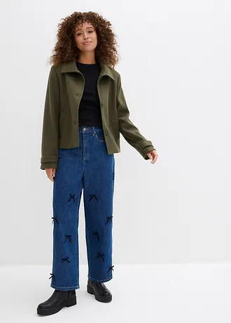 Jean barrel, taille haute et élastiquée, Couleur: bleu denim used