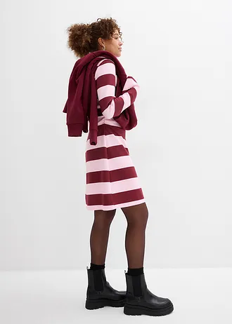 Jersey jurk met opstaande kraag • kristalroze/robijnrood horizontaal gestreept • bonprix online shop