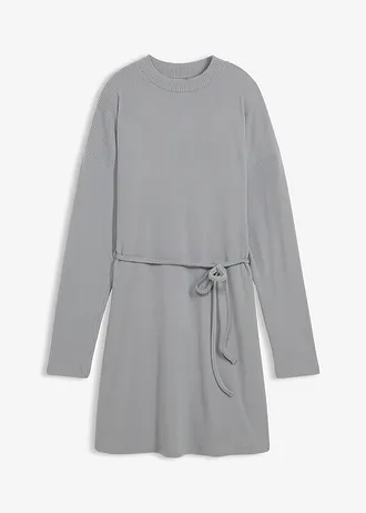 Robe courte et côtelée, Couleur: gris/blanc