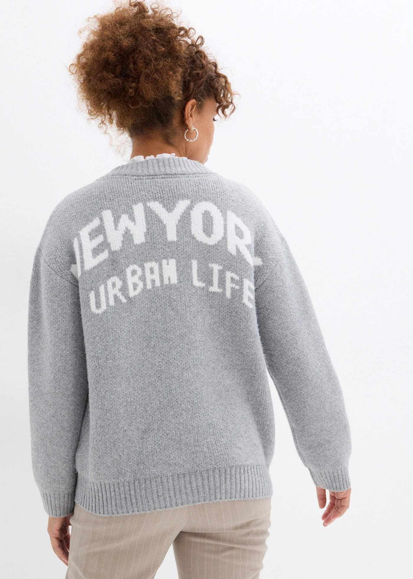 Oversized vest • lichtgrijs gemêleerd-wit • bonprix online shop