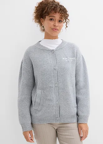 Jachetă tricotată oversize • gri deschis melanj/alb • magazin bonprix