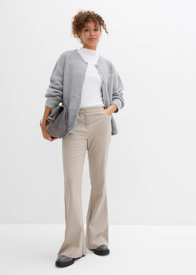 Oversize pletený kabátek světle šedý melír + bílá