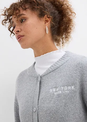 Jachetă tricotată oversize • gri deschis melanj/alb • magazin bonprix