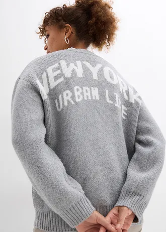 Jachetă tricotată oversize • gri deschis melanj/alb • magazin bonprix