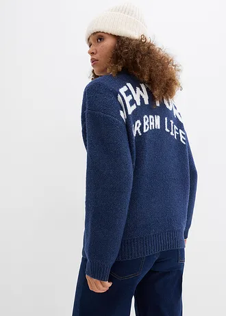 Oversized vest, Kleur: donkerblauw/wit