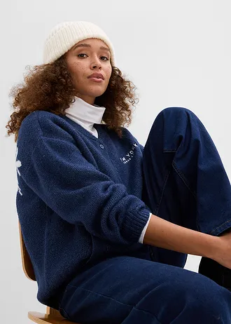 Jachetă tricotată oversize • bleumarin/alb • magazin bonprix