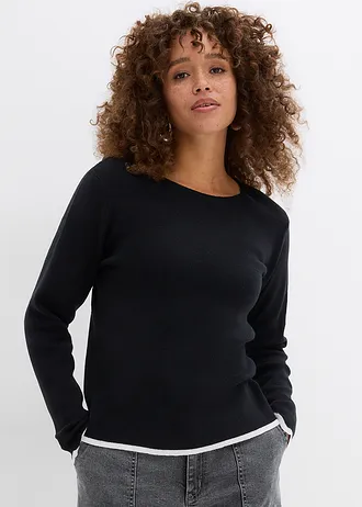 T-shirt en maille à base contrastante • noir/blanc • Boutique bonprix