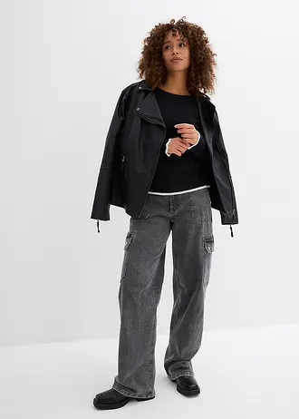 Bluză tricotată cu tiv în contrast • negru/alb • magazin bonprix