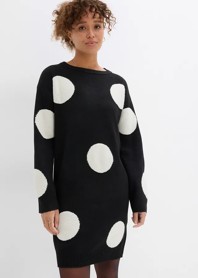Robe oversize en maille à pois • noir pois écru • product-page.page-title-suffix