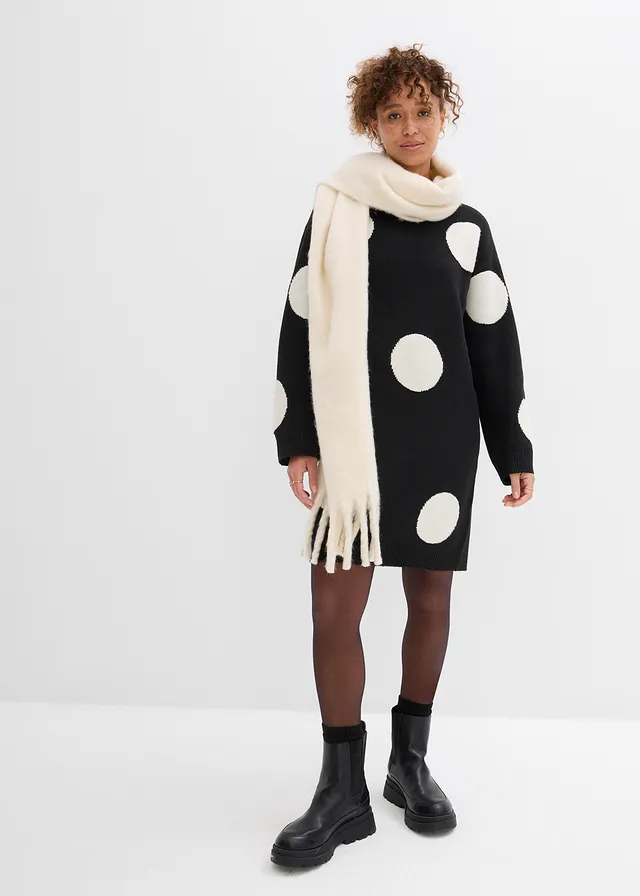 Robe oversize en maille à pois • noir pois écru • product-page.page-title-suffix